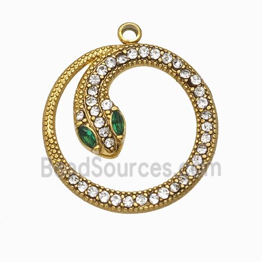 Stainless Steel Snake Pendant Pave Rhinestone Gold Plated