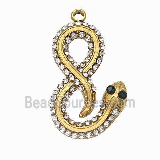 Stainless Steel Snake Pendant Pave Rhinestone Gold Plated