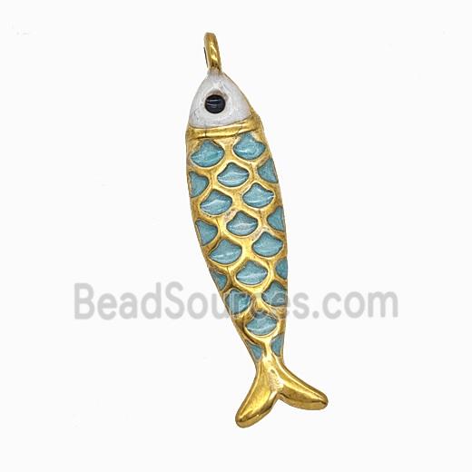 Stainless Steel Fish Pendant Green Painted Gold Plated