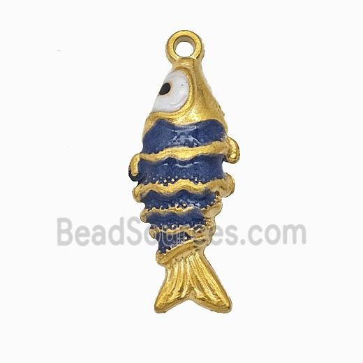 Stainless Steel Fish Pendant Deepblue Painted Gold Plated