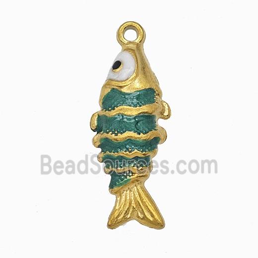 Stainless Steel Fish Pendant Green Painted Gold Plated
