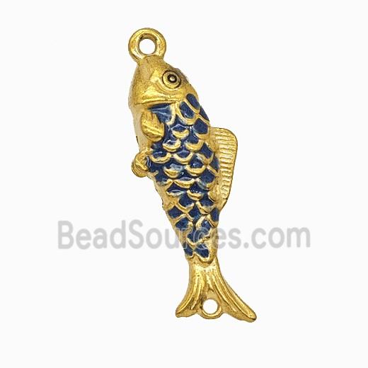 Stainless Steel Fish Pendant Navyblue Painted Gold Plated