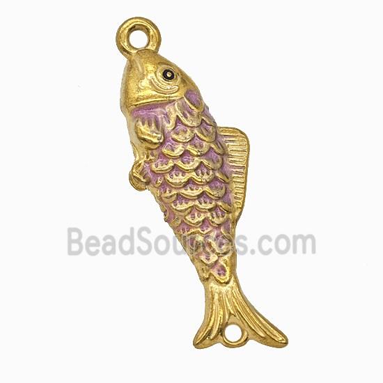 Stainless Steel Fish Pendant Pink Painted Gold Plated