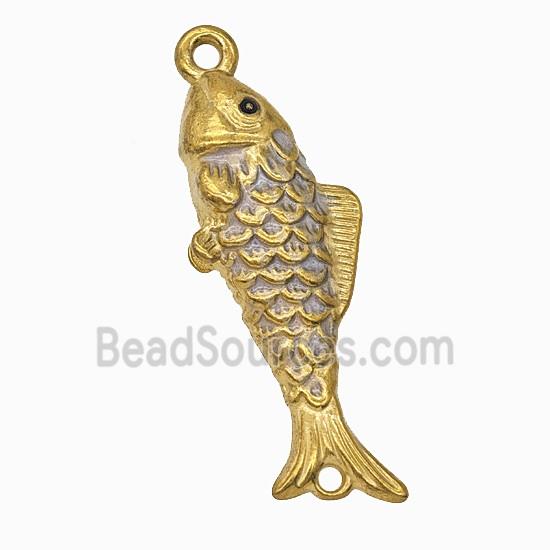 Stainless Steel Fish Pendant Gray Painted Gold Plated