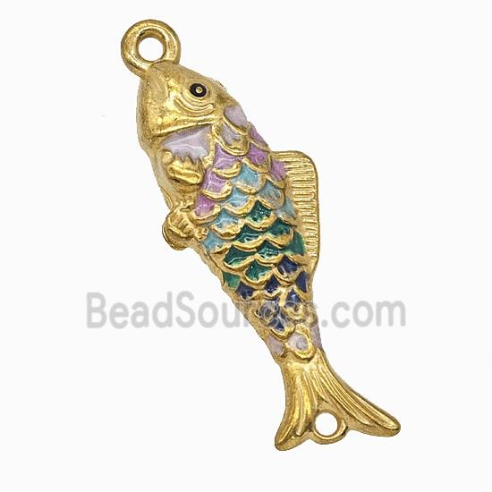 Stainless Steel Fish Pendant Multicolor Painted Gold Plated