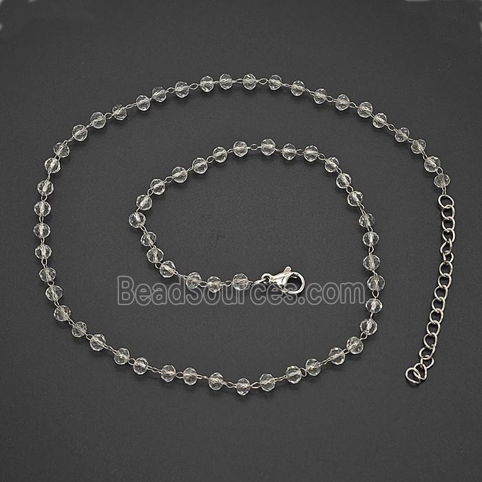Stainless Steel Necklace with Glass bead, platinum plated
