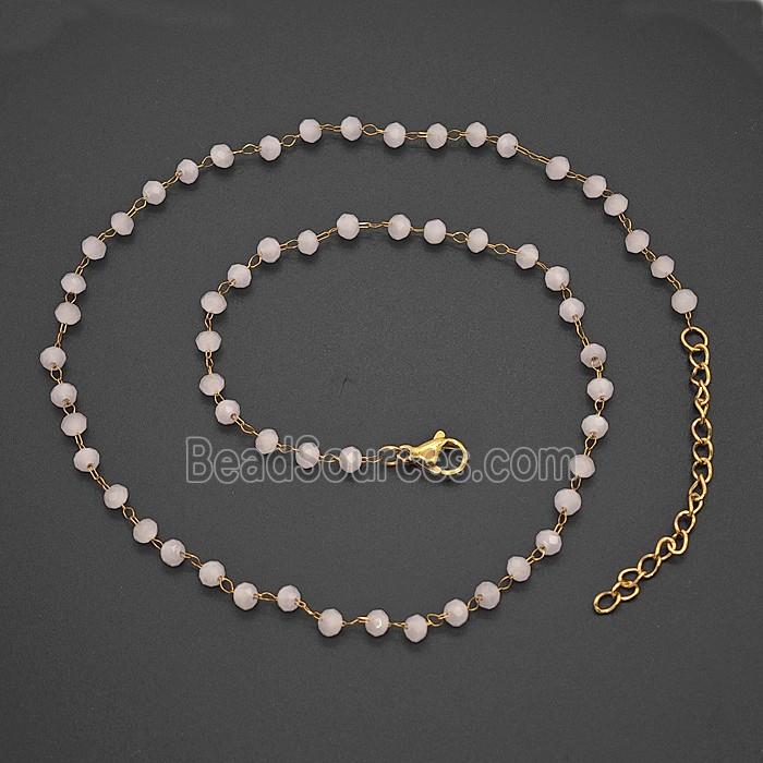 Stainless Steel Necklace with Glass bead, Gold plated