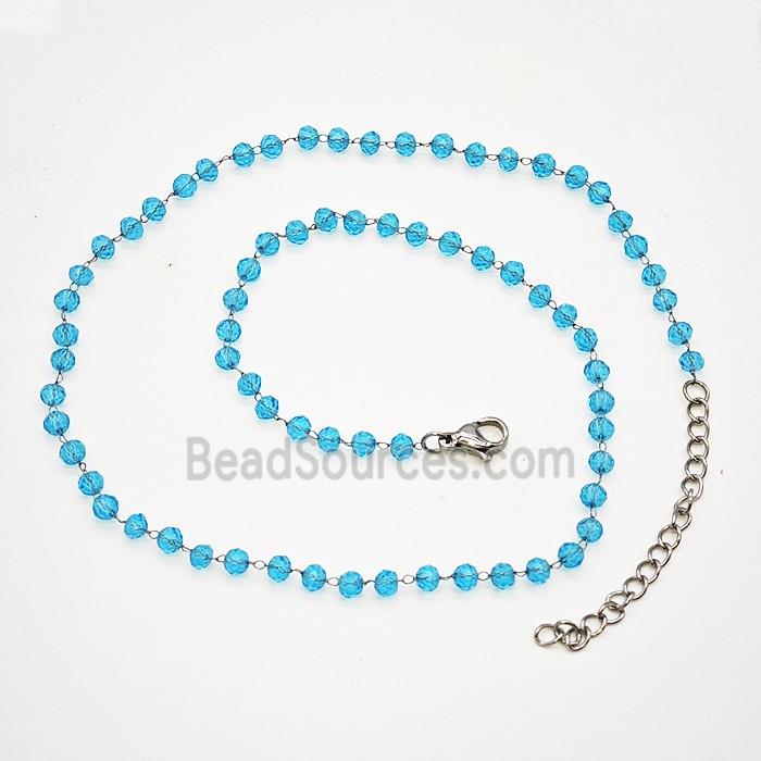 Stainless Steel Necklace with Glass bead, platinum plated