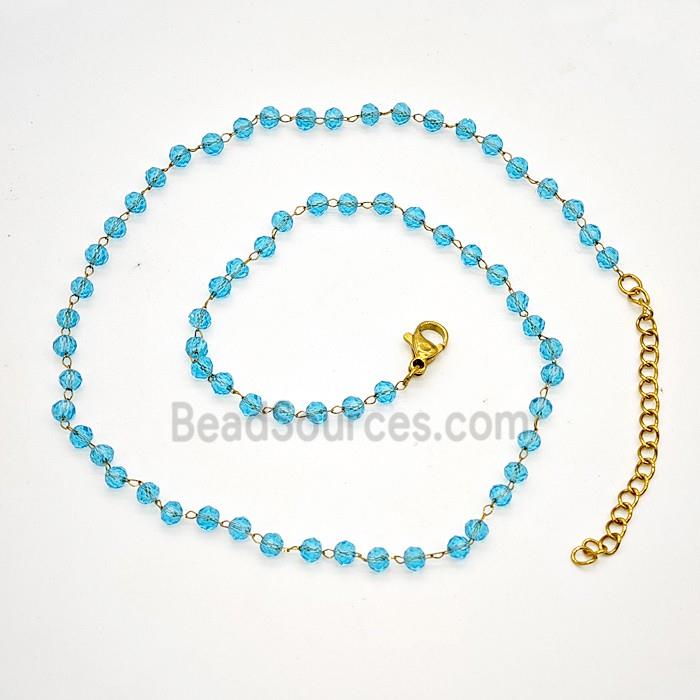 Stainless Steel Necklace with Glass bead, Gold plated
