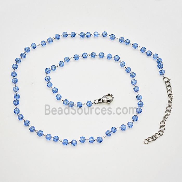 Stainless Steel Necklace with Glass bead, platinum plated