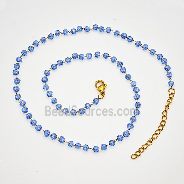 Stainless Steel Necklace with Glass bead, Gold plated