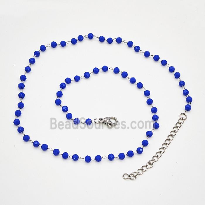 Stainless Steel Necklace with Glass bead, platinum plated