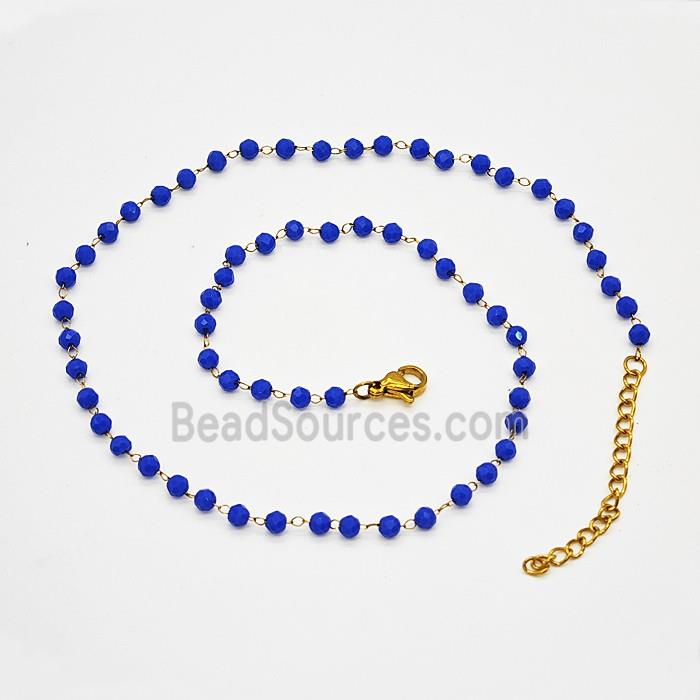 Stainless Steel Necklace with Glass bead, Gold plated