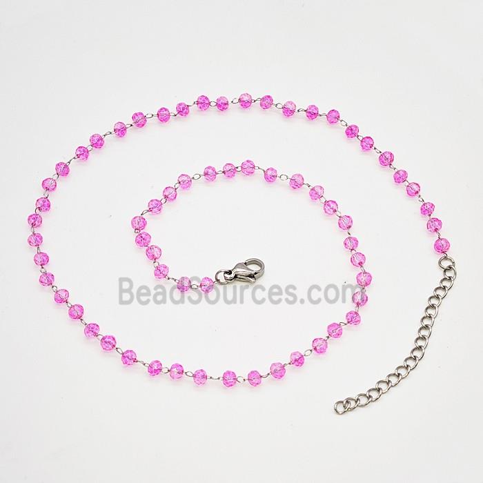 Stainless Steel Necklace with Glass bead, platinum plated