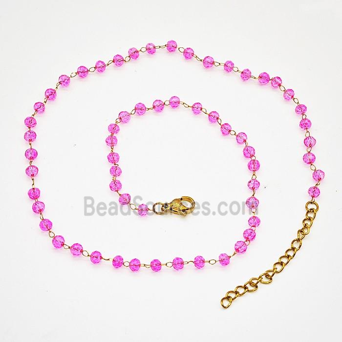 Stainless Steel Necklace with Glass bead, Gold plated