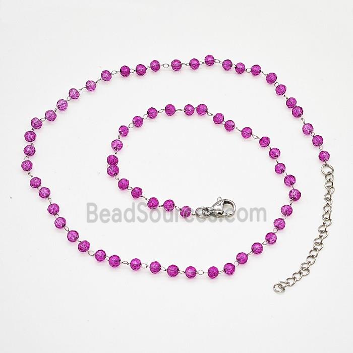 Stainless Steel Necklace with Glass bead, platinum plated