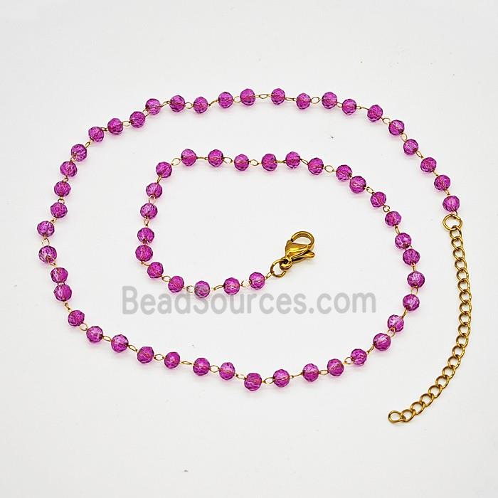 Stainless Steel Necklace with Glass bead, Gold plated