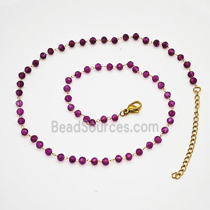 Stainless Steel Necklace with Glass bead, Gold plated