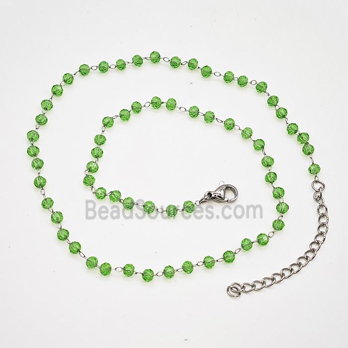 Stainless Steel Necklace with Glass bead, platinum plated