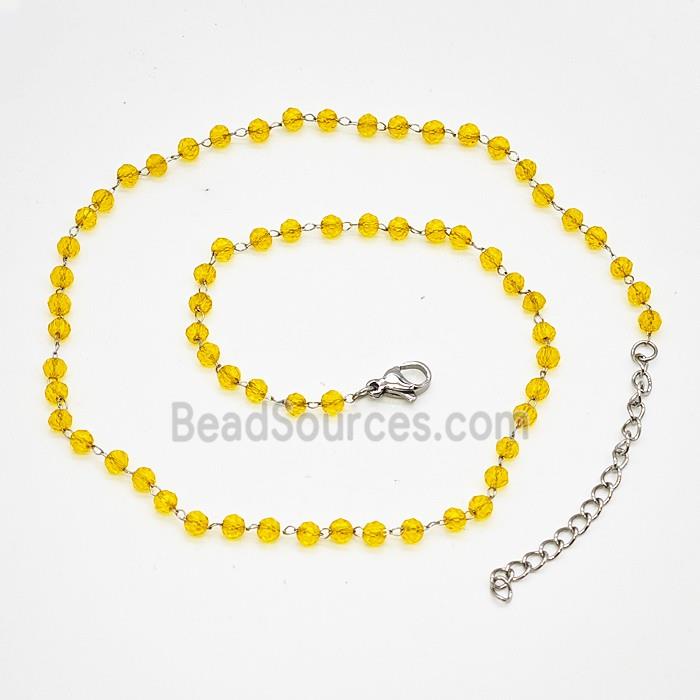 Stainless Steel Necklace with Glass bead, platinum plated