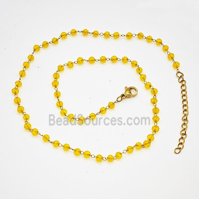 Stainless Steel Necklace with Glass bead, Gold plated