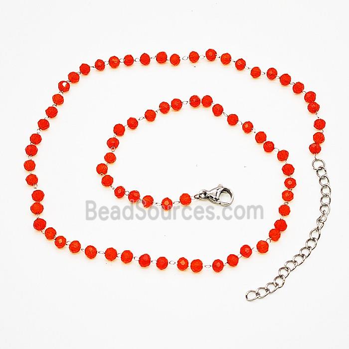 Stainless Steel Necklace with Glass bead, platinum plated