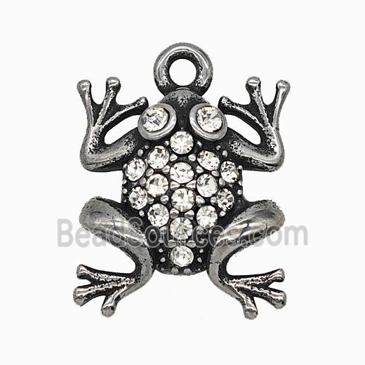 304 Stainless Steel Frog Pendant Pave Rhinestone Antique Silver
