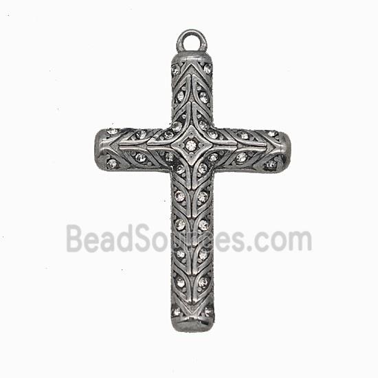 304 Stainless Steel Cross Pendant Pave Rhinestone Antique Silver