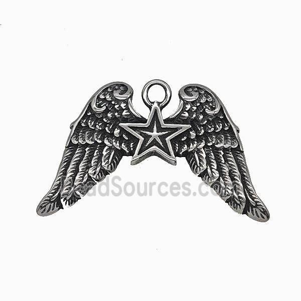 304 Stainless Steel Angel Wings Pendant Antique Silver