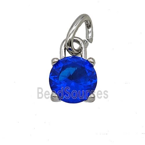 Raw Stainless Steel Pendant Pave Blue Zirconia