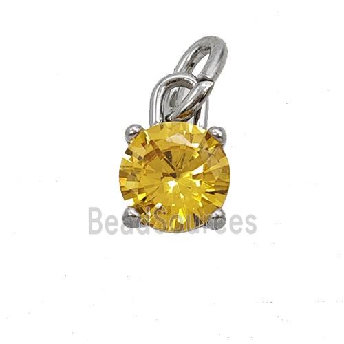 Raw Stainless Steel Pendant Pave Yellow Zirconia