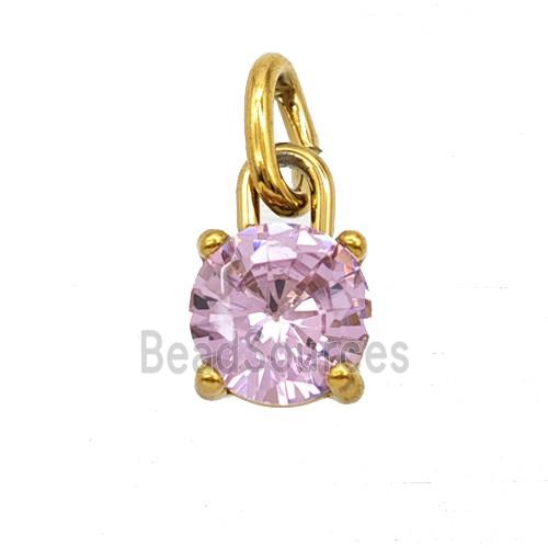 Stainless Steel Pendant Pave Pink Zirconia Gold Plated