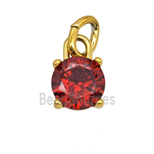 Stainless Steel Pendant Pave Red Zirconia Gold Plated