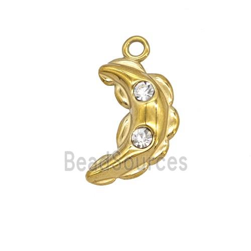 Stainless Steel Pea Pendant Pave Rhinestone Gold Plated