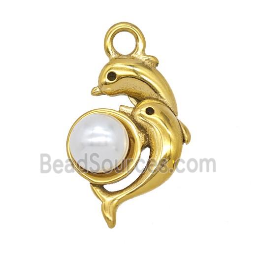 Stainless Steel Dolphin Pendant Pave Resin Gold Plated