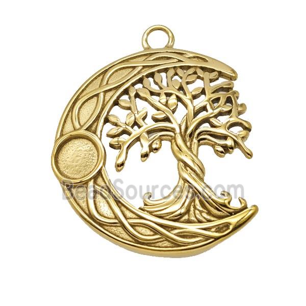 Stainless Steel Moon Tree Pendant Gold Plated