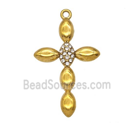 Stainless Steel Cross Pendant Pave Rhinestone Gold Plated