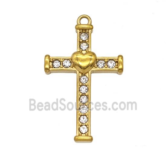 Stainless Steel Cross Pendant Pave Rhinestone Gold Plated