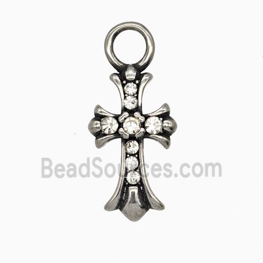 Stainless Steel Cross Pendant Pave Rhinestone Antique Silver