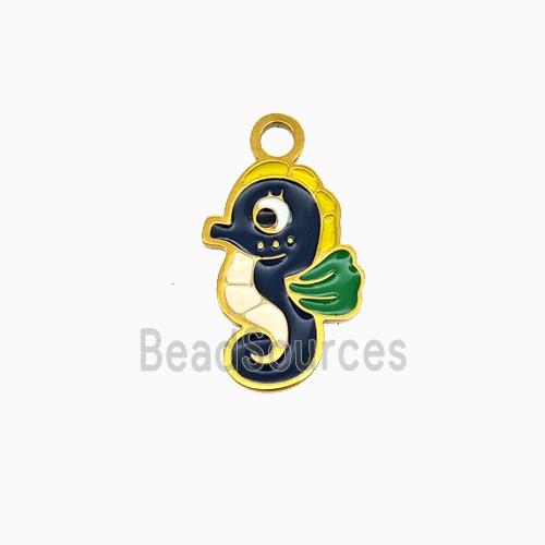 Stainless Steel Seahorse Pendant Enamel Gold Plated