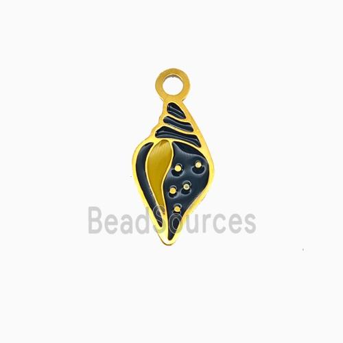 Stainless Steel Conch Shell Pendant Black Enamel Gold Plated