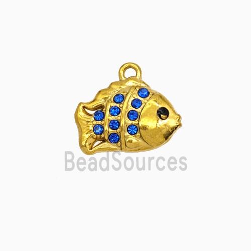 Stainless Steel Fish Pendant Pave Rhinestone Gold Plated