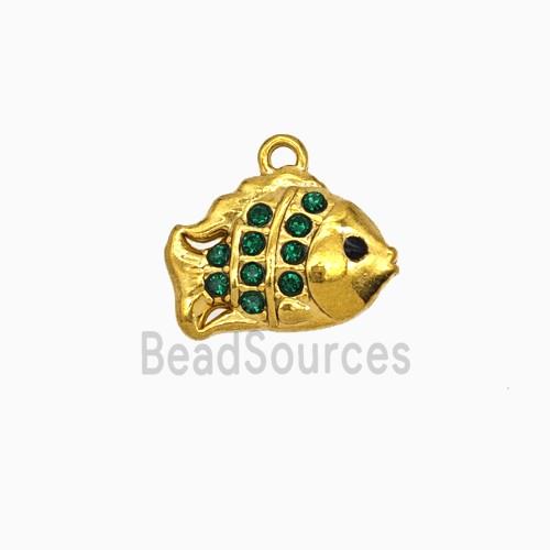 Stainless Steel Fish Pendant Pave Rhinestone Gold Plated