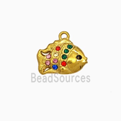 Stainless Steel Fish Pendant Pave Rhinestone Gold Plated