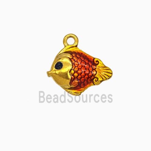 Stainless Steel Fish Pendant Red Painted Gold Plated