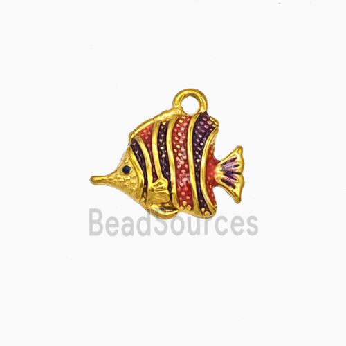 Stainless Steel Fish Pendant Red Painted Gold Plated