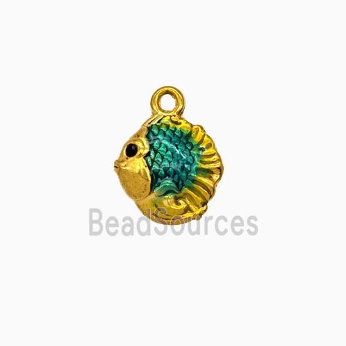 Stainless Steel Fish Pendant Blue Painted Gold Plated