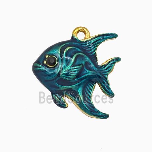 Stainless Steel Fish Pendant Blue Painted Gold Plated