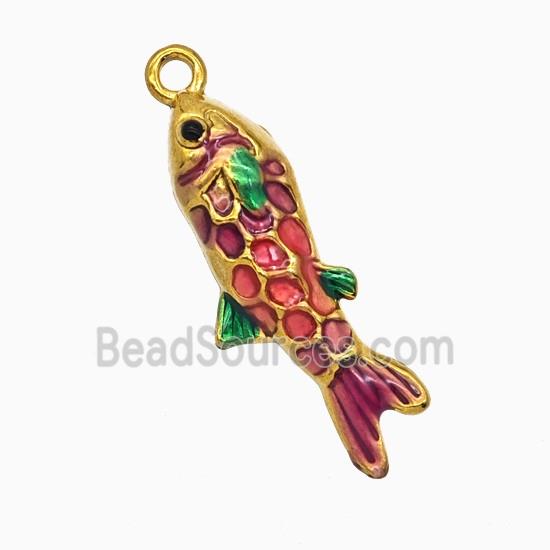 Stainless Steel Fish Pendant Red Painted Gold Plated