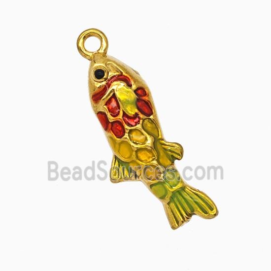 Stainless Steel Fish Pendant Red Painted Gold Plated